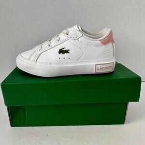 Toddler Girl's 5.5 Lacoste Powercourt White Pink Gator Sneakers Shoes NEW